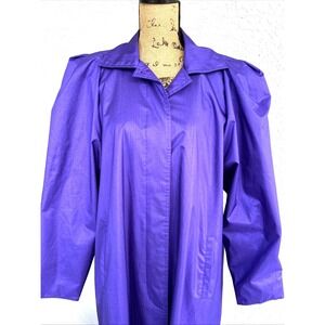 Vtg Clipper Mist Women's Rain Coat Purple Sz 16‎ Textured 80's Shoulder Pads